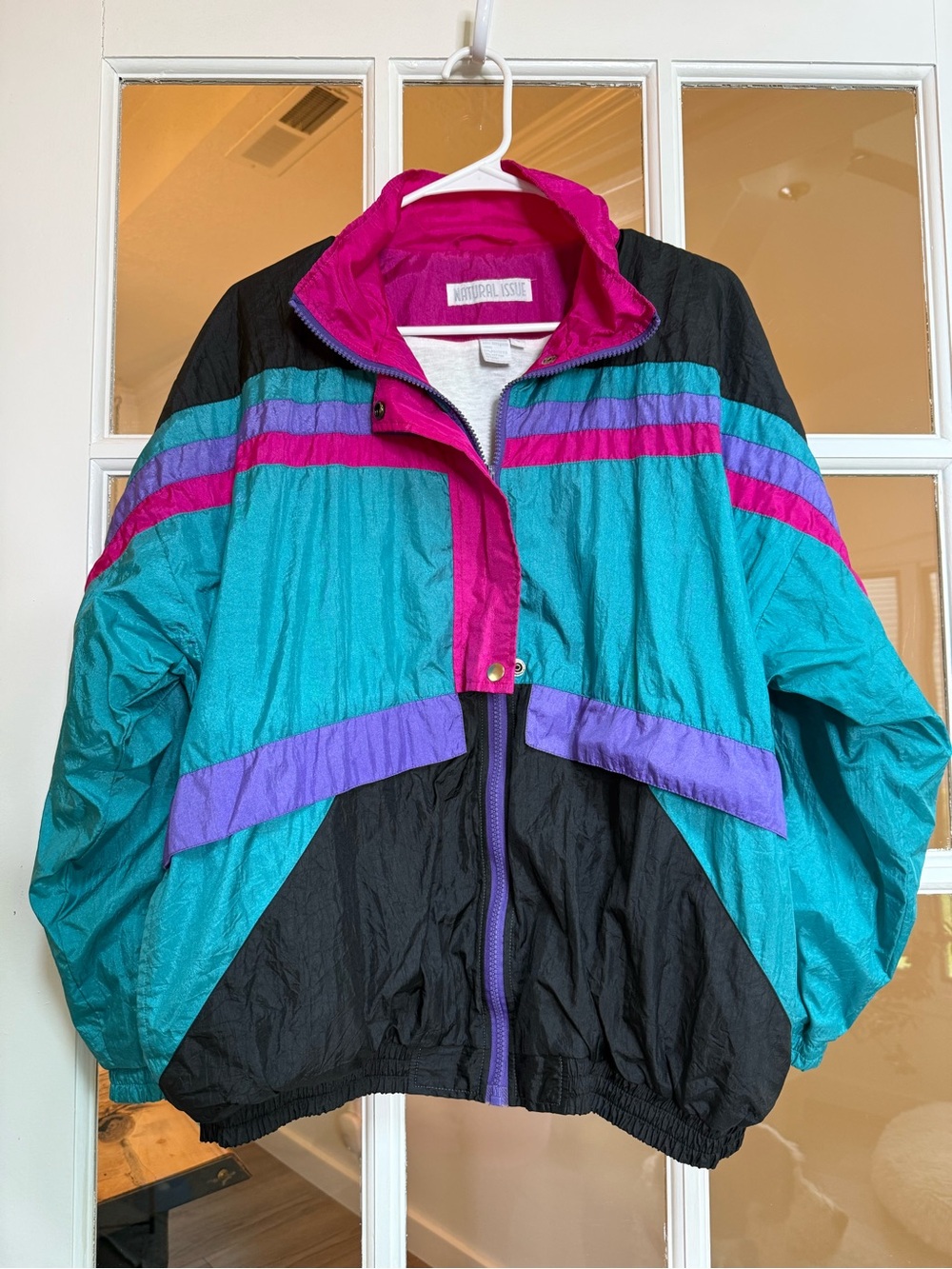 Vintage Natural Issue Colorblock Windbreaker Jacket Large 80s 90s Teal Pink